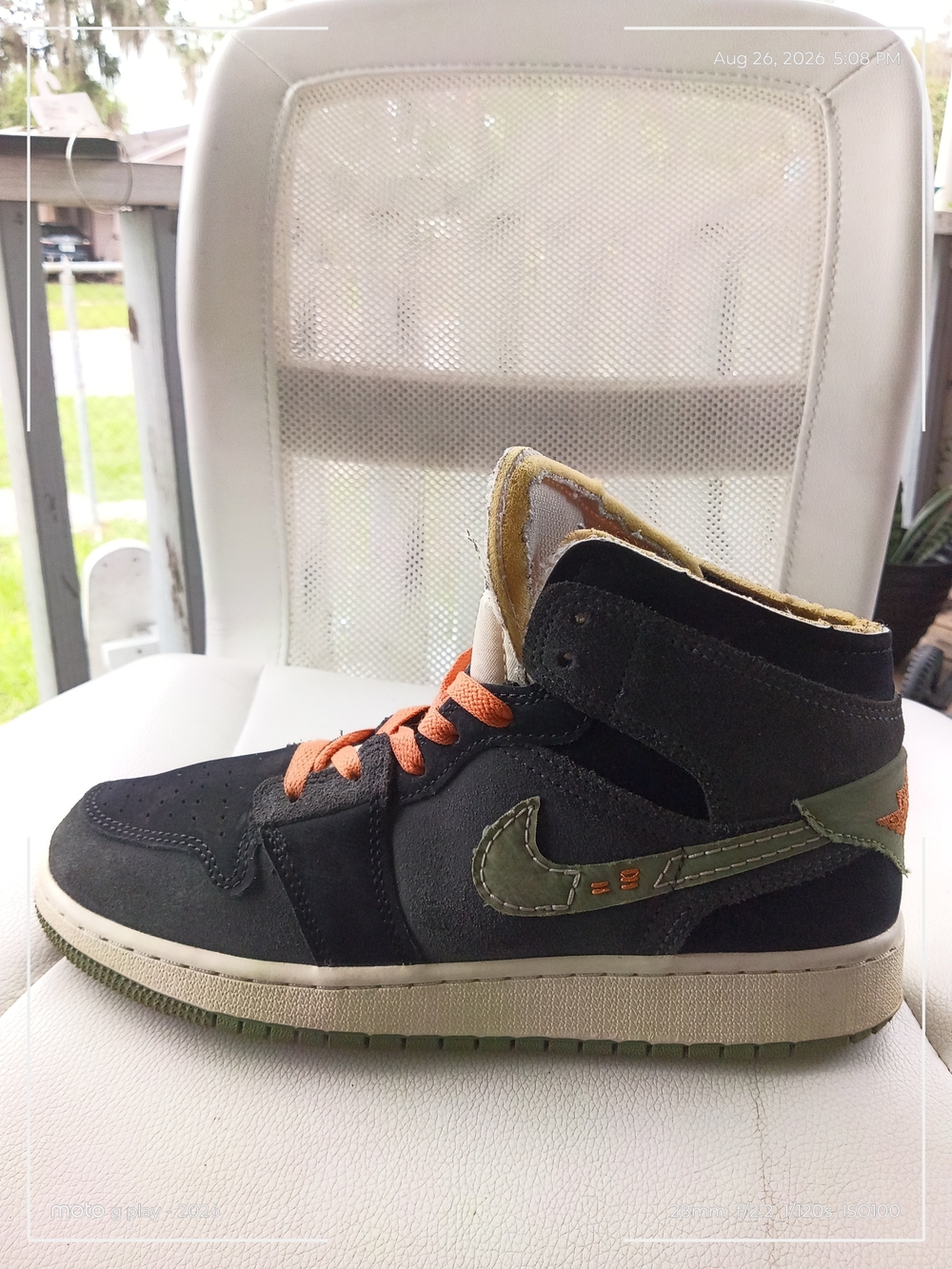 Jordan Kids High-Top Sneakers in Black, Olive & Orange